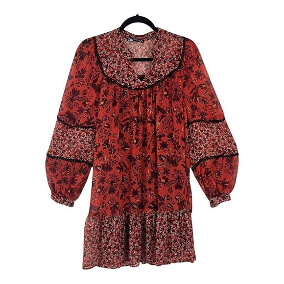 Zara Womens Size Medium Floral Print Boho Swing Dress - Picture 1 of 5